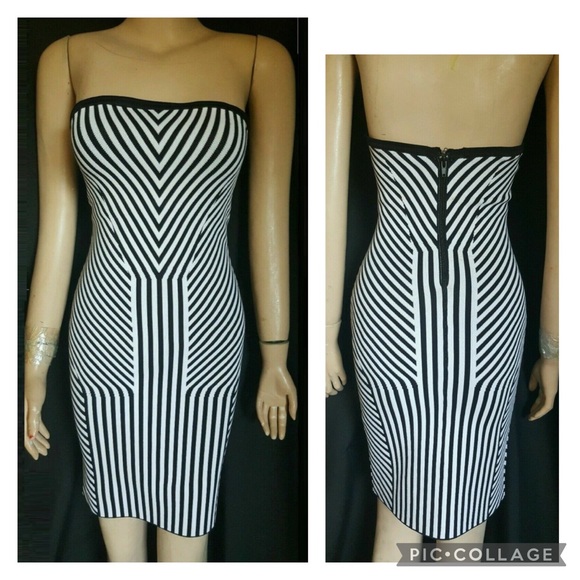 GUESS Stripe Bodycon Knit Strapless Mini Dress - Picture 2 of 16